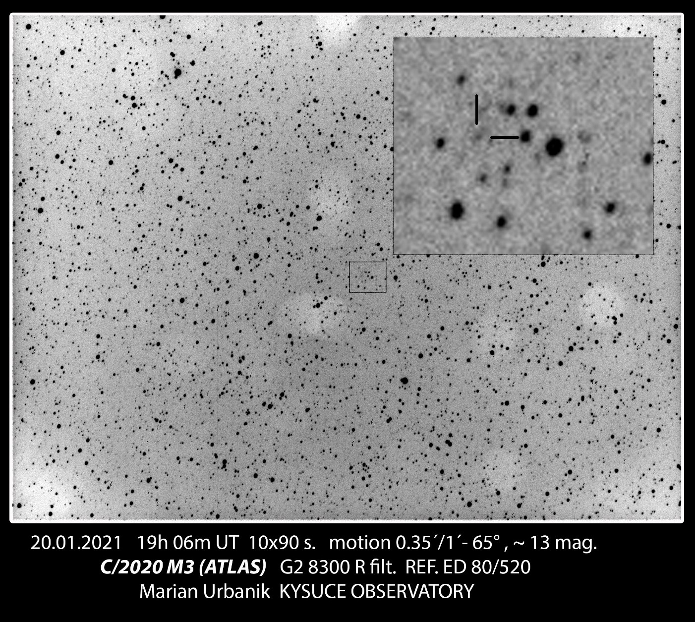 C/2020 M3 (ATLAS) z 20.1.2021. 19:03 UT. Autor: M. Urbaník, Krajská hvezdáreň v Žiline